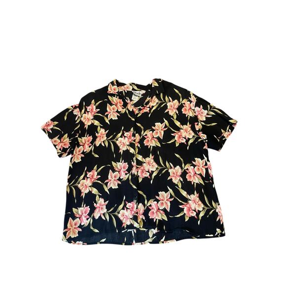 Vintage Krush of California Short Sleeve Floral Button Down Casual Shirt--Large - Picture 2 of 6